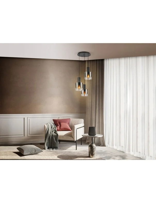 Venize Lámpara Plafón 3 Alturas Negro Smoke Schuller