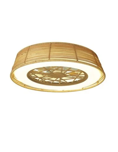 Ventilador con luz Indonesia Mini – Mantra – Plafón de ratán, LED regulable con mando a distancia, 4 velocidades