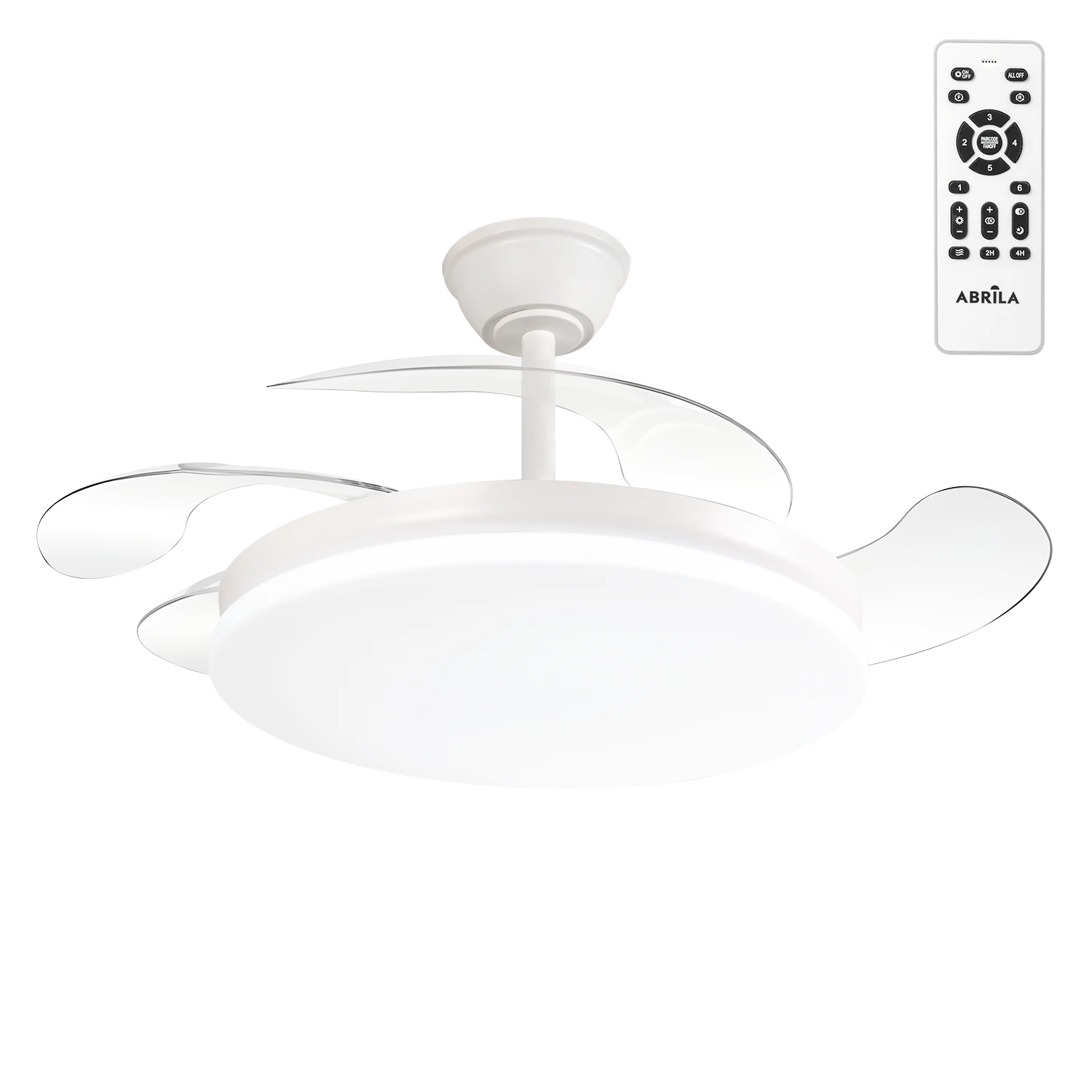 Ventilador Dc Tridente Función Verano-Invierno 59w Blanco 4 Aspas Desp.107d 6980lm Reg.intensidad Remoto+temporizador+memoria 3