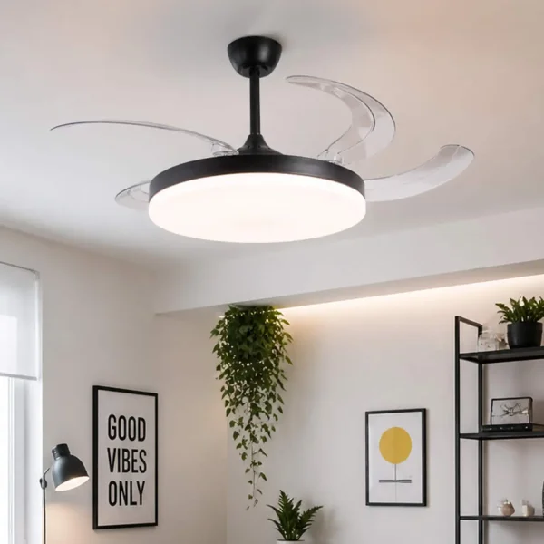 VENTILADOR DE TECHO DC LED 95W 5 ASPAS PLEGABLES NEGRO SOLARA