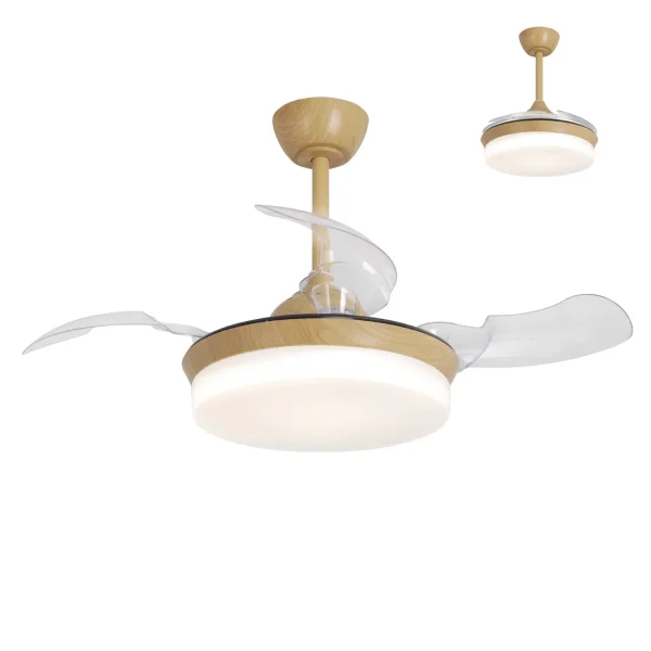 VENTILADOR DE TECHO LED 24W REGULABLE COLOR MADERA 4 ASPAS PLEGABLES GERALDTON
