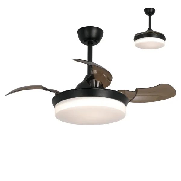 VENTILADOR DE TECHO LED 24W REGULABLE NEGRO 4 ASPAS PLEGABLES GERALDTON