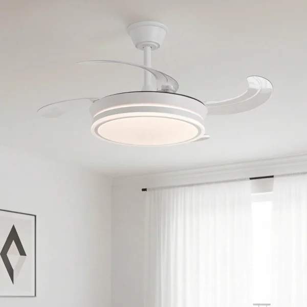 VENTILADOR DE TECHO LED 40W REGULABLE ASPAS RETRÁCTILES BLANCO DARIEL