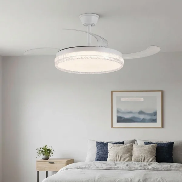 VENTILADOR DE TECHO LED 55W REGULABLE ASPAS RETRÁCTILES BLANCO NERIO