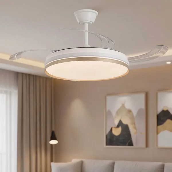 VENTILADOR DE TECHO LED 55W REGULABLE ASPAS RETRÁCTILES BLANCO/ORO AURELIO