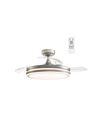 Ventilador de techo LED de 35W  con aspas plegables Moss Mini níquel