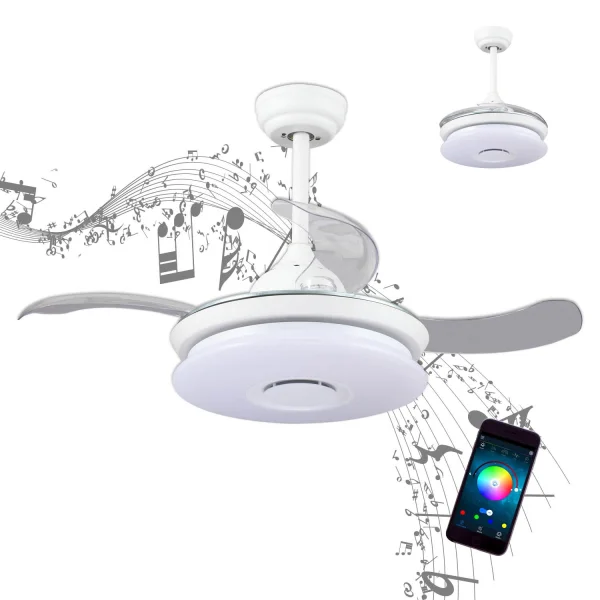 VENTILADOR DE TECHO CON LUZ LED LINSTEAD MUSICAL RGB 4 ASPAS PLEGABLES