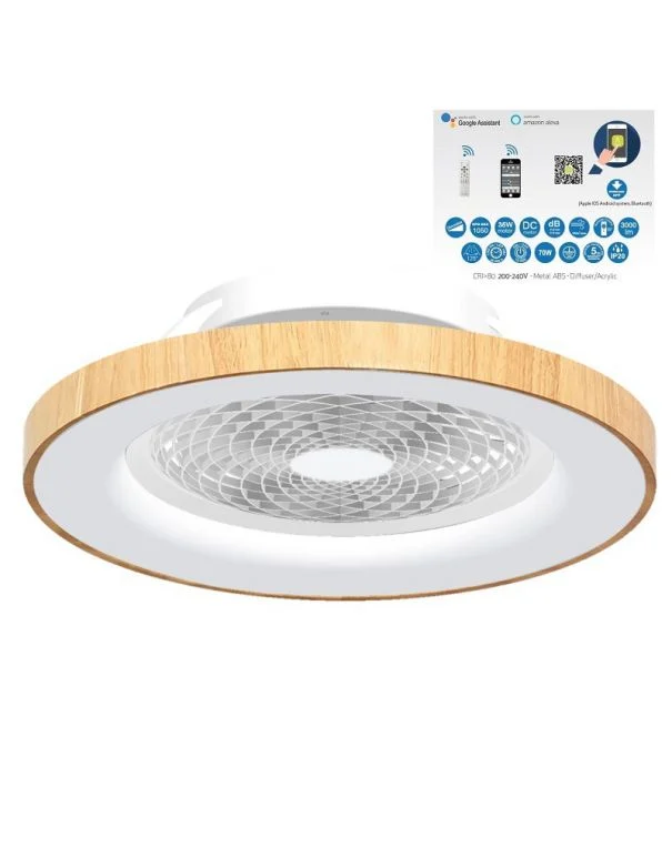Ventilador Tibet Madera con Mando y compatible con Google y Alexa