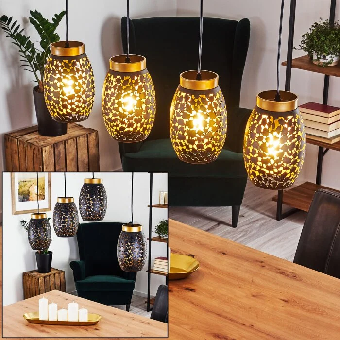 Ventimiglia Lámpara Colgante Negro-dorado, 4 luces