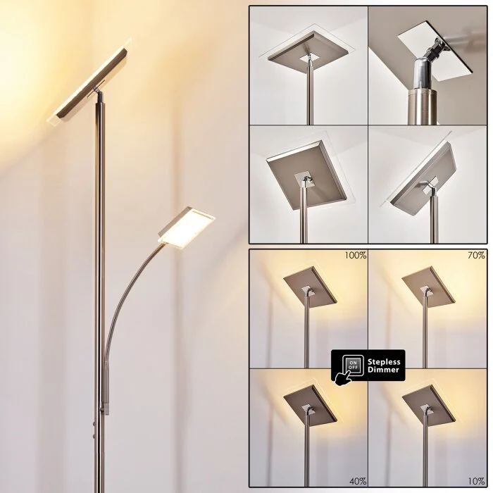 Veteli Lámpara de Pie LED Color acero inoxidable, 2 luces