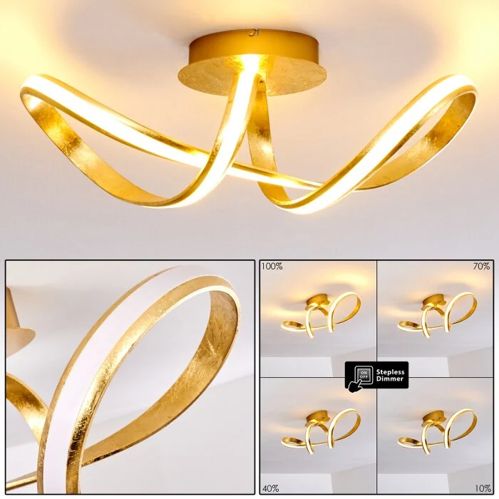Woyens Lámpara de Techo LED dorado, 1 luz