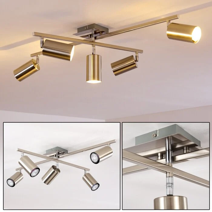Zuoz Lámpara de Techo Cromo, Níquel-mate, 5 luces